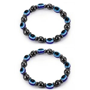 2 PCs Hematite Evil Eye Bracelet #New